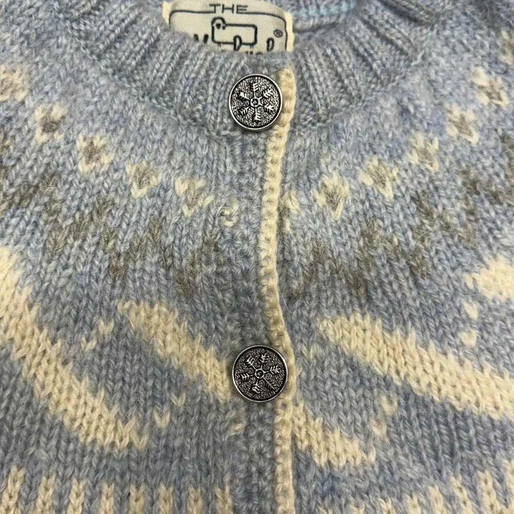 Vintage 80s Woolrich Woman Nordic Fair Isle 100% Wool Cardigan Sweater Size S